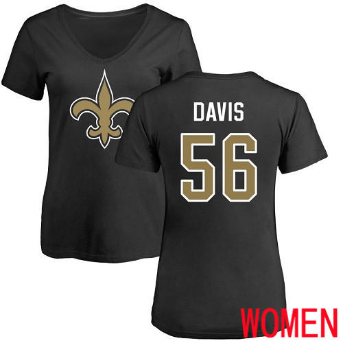 New Orleans Saints Black Women DeMario Davis Name and Number Logo Slim Fit NFL Football #56 T Shirt